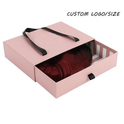 China Recyclable Custom Logo Packaging Drawer Handle Hair Extension Box for sale