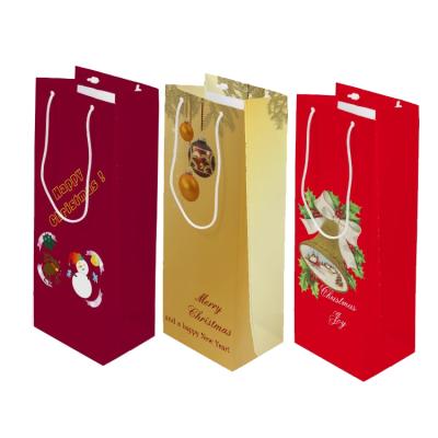 China Recyclable Premium Quality Custom Printing Decorative Paper Christmas Wine Bottle Gift Bag for sale