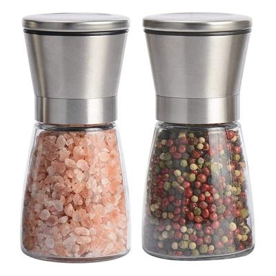 China Viable Custom Glass Stainless Steel Manual Herb Salt and Pepper Bottle Grinder Mill Set for sale