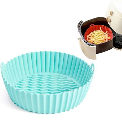 China Sustainable Reusable Green Silicone Safe Pot Round Air Fryer Food Air Fryer Silicon Pan for sale