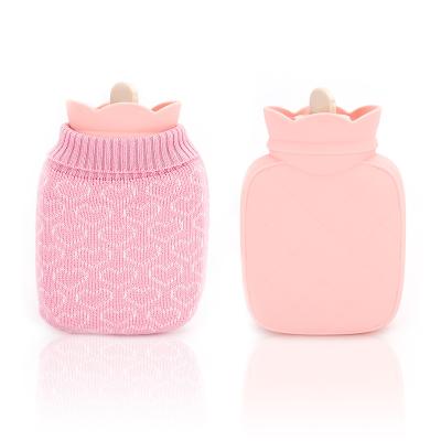 China Safety Mini Cute Hot Water Bag Refillable Silicone Transparent Hot Water Bottle With Cover for sale