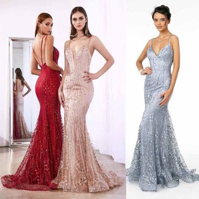 China 2021 Newest Best-selling Slim Long Anti-wrinkle Simple Elegant Strap Sequin Evening Dresses for sale