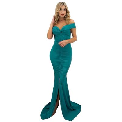 China Summer Anti-static Women's Elegant Even Dress For Party Plus Size Sexy V-Neck Off The Shoulder Slit Backless Pleated Fishtail Long Dress for sale