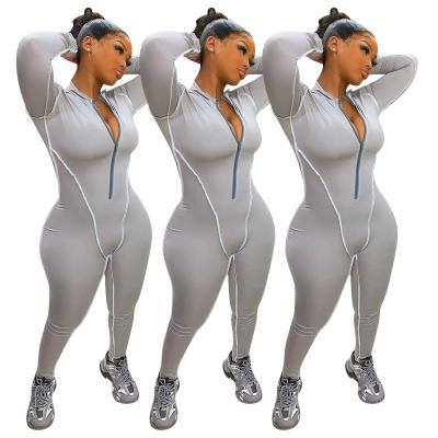 China 2021 Hot Sale Autumn Casual Solid Color Long Sleeve Jumpsuit Anti-Static Zipper Collar Women Staple Yarn Designer Womens One Piece Overalls for sale