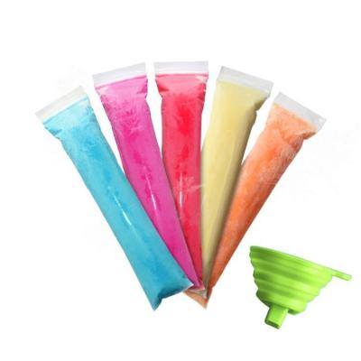 China Custom Recyclable Disposable Ice Cream Bag Pop Plastic Ice Popsicle Mold Pack Ice Popsicle Bags With Funnel for sale