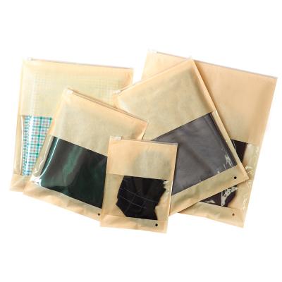 China Factory Price Recyclable Plastic Zip Lock Kraft Paper Bag With Clear Window For Underwear Socks Clothes Packaging for sale