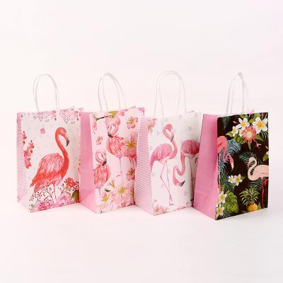 China Lovely Recyclable Wholesale Cartoon Craft Paper Bag Packaging With Your Own Flamingo Logo Paper Suitcase Luxury Shopping Gift for sale