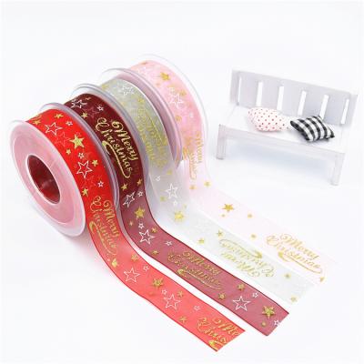 China Sustainable Factory Wrapping Organza Ribbon 2.5cm Ribbon Hot Stamping Pattern Printed For Decoration for sale