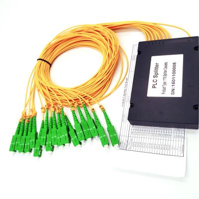 China PVC ISO9001 Certification Singlemode PLC Fiber Optic Splitter 1x32 SC APC ABS Box PLC Splitter for sale