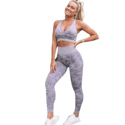 China QUICK DRY camouflage 2022 new yoga suits plus size yoga pants bra full European and American fitness high-elastic women's suits for sale