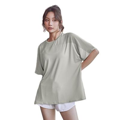 China Anti-Wrinkle Mesh Cover Hip Quilting Quick-drying Clothes Loose Running Fitness Clothes Women's Blouse Sports T-shirt Short Sleeve Yoga Top for sale