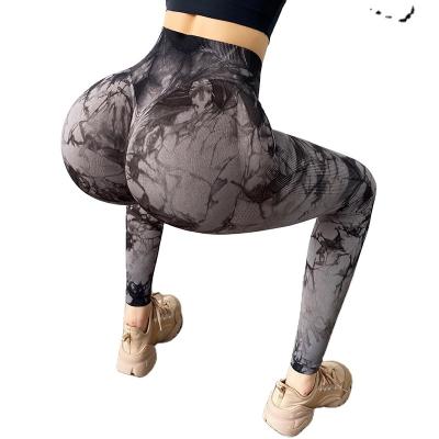 China 2022 new products antibacterial tie-dye yoga pants sports tight-fitting high-waist hips jacquard hip-raising fitness leggings for sale