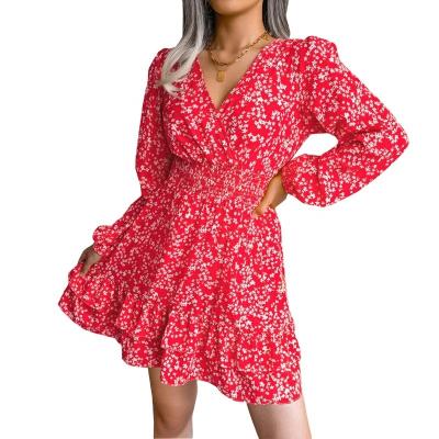 China 2022 anti-static floral women's spring and summer women's long-sleeved dress spring and summer women's chiffon dress sexy direct sales new for sale