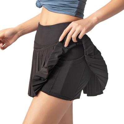 China Anti-wrinkle summer sports fitness shorts women's anti-glare outdoor culottes running gym short skirt breathable pleated skirt for sale