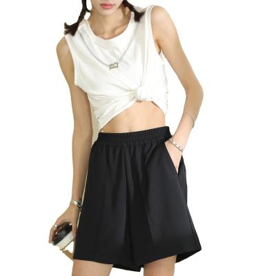 China Anti-wrinkle summer elastic waist new shorts women's twill drape high waist straight casual wide leg comfortable loose for sale