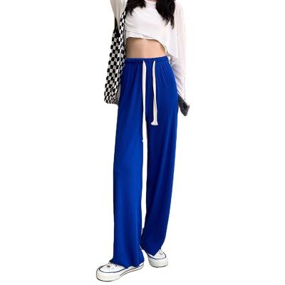 China 2022 Summer New Women's Breath Anti-Wrinkle Wide Leg Pants Drawstring Pants Chiffon Long Wiping High Waist Rest Slacks for sale