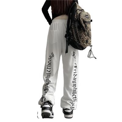 China Anti-Static Ladies Spring Straight Leg Harem High Waist Retro Letter Print Loose Sweatpants for sale