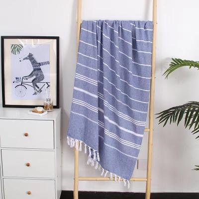 China Wholesale Disposable Manufacturers Cotton Tassel Bath Towel Single Striped Turkish Beach Towel Cotton Beach Towel for sale