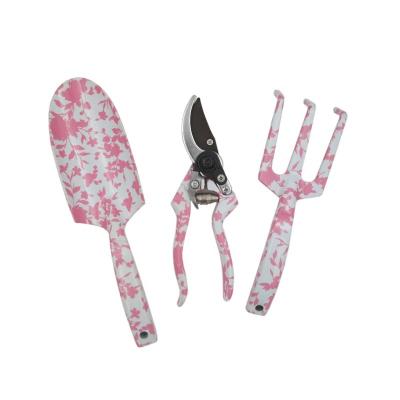 China Gardening Tools 2020 New Design Girl's Garden Tool Flower Shovel Floral Printed Fork Shears for sale