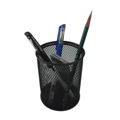 China High Quality Office Desk Home Used Classic Round Cheap Black Color Metal Mesh Pen Holder for sale