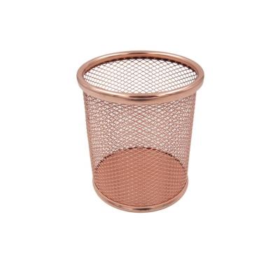 China Office High Quality Home Office Used Decoration Rose Gold Metal Mesh Pen Holder Desk Organizer for sale