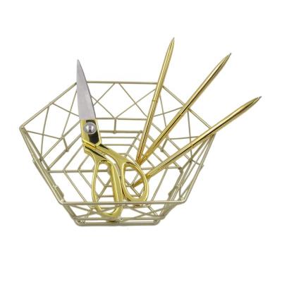 China High Quality Office Desk Home Used Decoration Gold Color Metal Wire Desk Organizer for sale