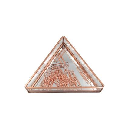 China Desk newest fashional office home used decoration rose gold color mirror triangle desk organizer for sale