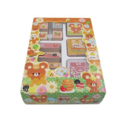 China Children's Toy High Quality Japanese Funny Cartoon Wooden Children Stamp With Mini Red Stamp Pad for sale