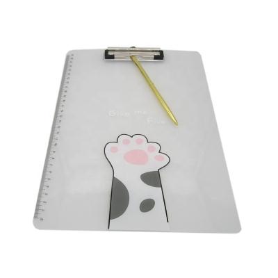 China Office Promotion Cat's Claw Printing Eco-friendly Quality PP Transparent Clipboard With Low Profile Clip for sale