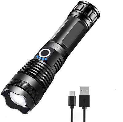 China Aluminum Alloy Strong Long Range Telescopic Zoom Flashlight USB Camping Rechargeable Zoom Flashlight for sale