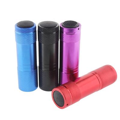 China Emergency OEM Laser Engraved LOGO Promotional Gift Aluminum Alloy Mini Cylinder 9 LED Flashlight With Key Indicator for sale