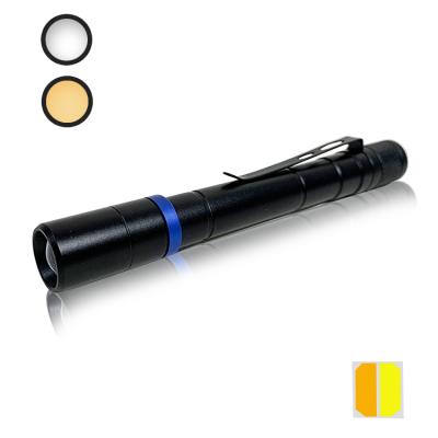 China Mini led emergency flashlight for medical using aluminum portable pen light AAA battery white yellow meadical pocket flashlight for sale