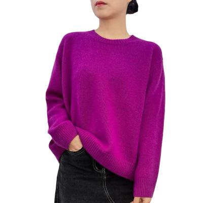 China Breathable OEM Fashion Tailored Women's Cashmere Sweater With Loose O-Neck And Buttoned Collar for sale