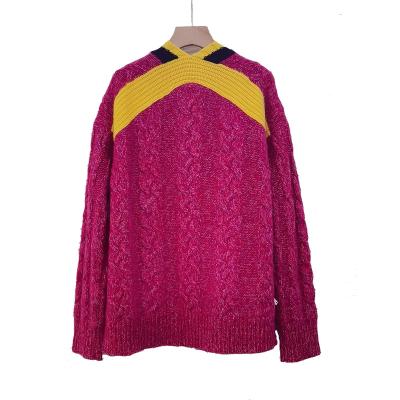 China New OEM Breathable Fall And Winter V-Neck Sweaters For Women Sweater Loose Knit Patchwork Blouse With Bottom Coat for sale