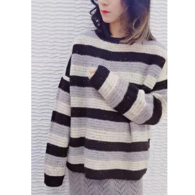 China OEM Autumn And Winter Sweater Round Collar Breathable Colorimetric Casual Long Sleeve Striped Loose Sweater for sale