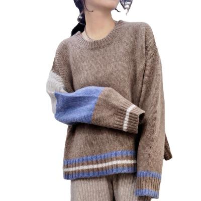 China OEM autumn and winter breathable sweaters around the collar color casual long-sleeved stripes on both sides of the loose sweater for sale