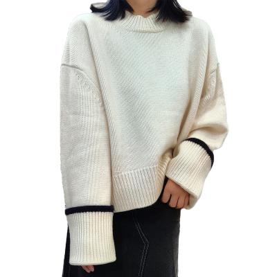 China OEM Autumn And Winter Sweater Turtle Neck Cap Breathable Casual Long Sleeve Striped Loose Sweater Color Matching for sale