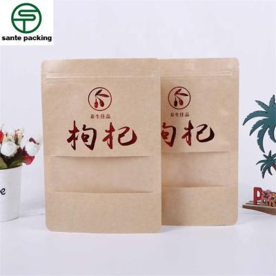 China Recyclable Resealable Ziplock Kraft Paper Tan Bags With Window For Food Packaging for sale