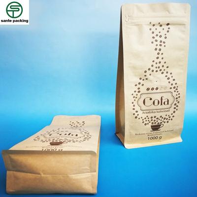 China Recyclable Customer Printing Logo Coffee Packing Flat Kraft Paper Bag With Zipper for sale