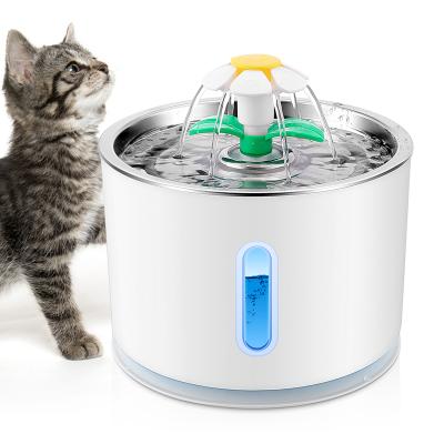 China 2.4L LED Automatic Stainless Steel Pet Waterer Automatic Water Dispenser Cat Dog Pet Water Fountain Filter for sale