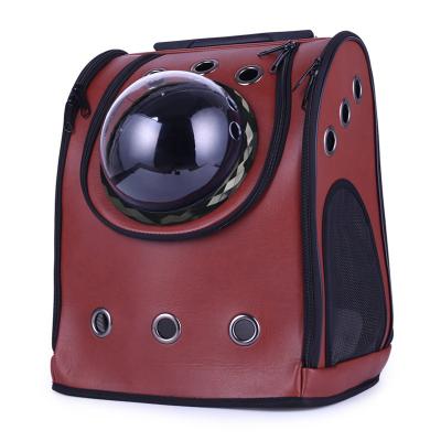 China Outdoor Transparent Cat Dog Breathable Pet Walk Bag Travel Space Window PU Pet Backpack for sale