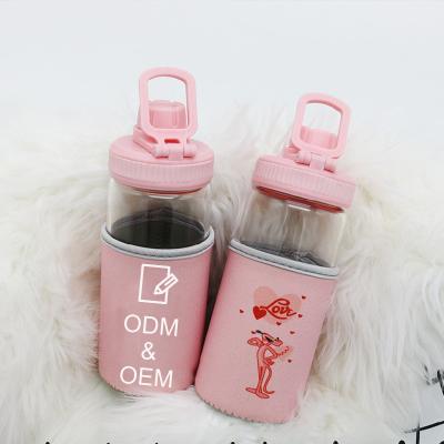 China China Wholesale Cheap Viable Kids Water Bottles Cute Cartoon Glass Schoolboys Sippy Straw Bottle for sale