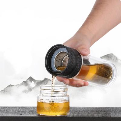 China Viable Portable Double Wall Leak Proof Tea Glass Infuser Glass Tea Separator With Filter And Tumbler Tea Separator For Drinking Water Bottle for sale