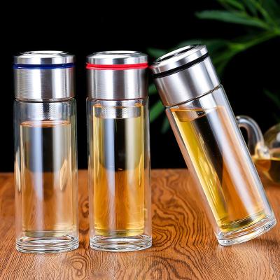 China Viable Clear Glass Water Bottle 320Ml Double Wall Tea Filter Glass Water Bottle With Tea Infuser for sale