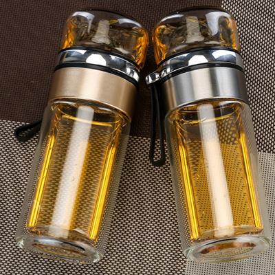 China Hot Selling Minimalist Double Wall Thermos Glass Tea Bottle With Infuser Stainless Steel Glass Water Bottle for sale