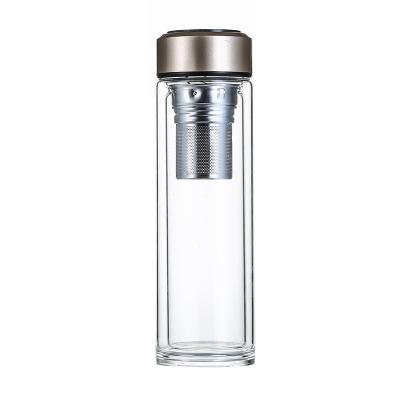 China Wholesale Sustainable Tea Infuser Bottle Double Wall Borosilicate Insulated Glass Water Bottle With Tea Infuser for sale