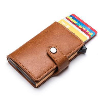 China Factory Custom Stylish Passport Metal Pop Up Credit Card Holder Front Pocket RFID Blocking PU Leather Card Holder Wallet With Money Clip for sale