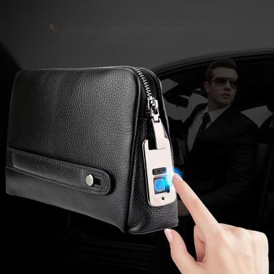 China Wholesale Men's Business Waterproof Fashionable Leather Bag for Men Fingerprint Handbag with Fingerprint Lock Fingerprint Handbag for sale