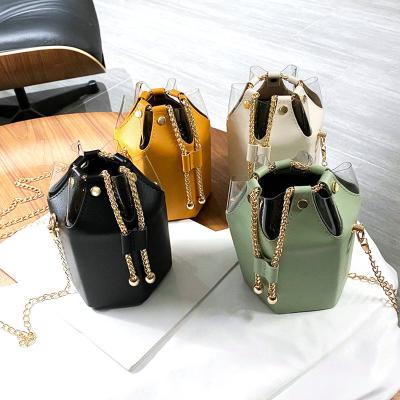 China Wholesale High Quality Cute Splice PVC PU Chain Purse Cross - Body Women Bucket Bag Handbags With Drawstring for sale