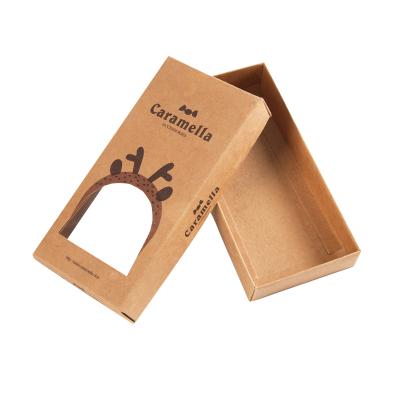 China Recycled Materials Customized Socks Box Kraft Paper Box Window Sky Earth Cover Gift Box for sale